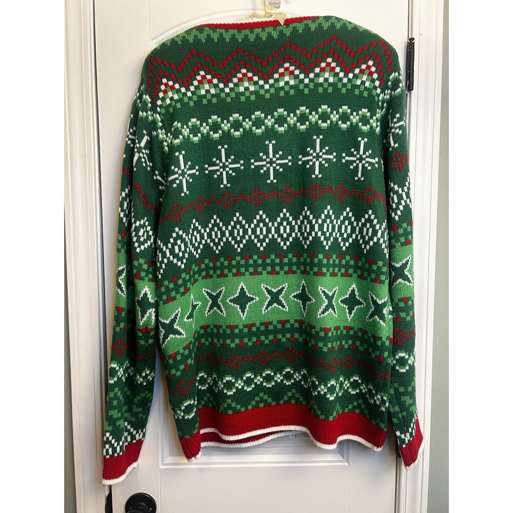 Holiday Time XL Ugly Christmas Sweater Cow Reindeer Bells Green Red Unisex Xmas - Picture 12 of 16